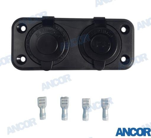 BASE 12V DUAL USB AND SOCKET Ancor AM12VCOMBO