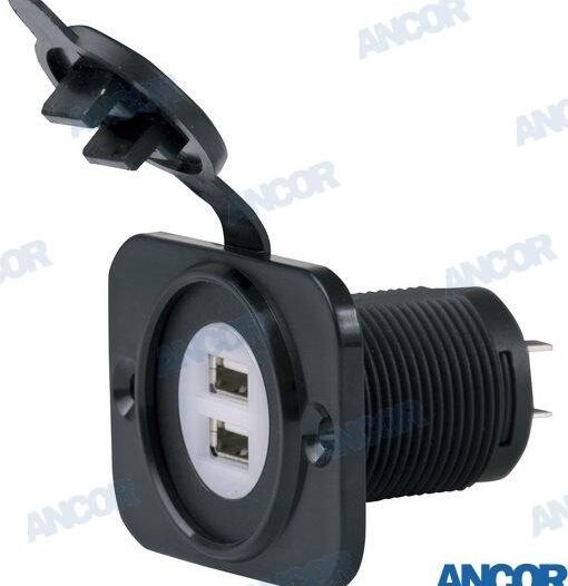 BASE 12VDC 2 USB CARGADOR 5V 2.1A C/LUZ Ancor AM12VDUSB